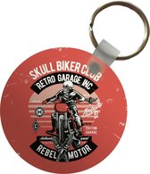 Sleutelhanger - Motor - Skelet - Motorkleding - Retro - Plastic - Rond - Uitdeelcadeautjes - Vaderdag cadeau - Geschenk - Cadeautje voor hem - Tip - Mannen