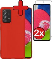 Hoesje Geschikt voor Samsung A52s Hoesje Siliconen Case Hoes Met 2x Screenprotector - Hoes Geschikt voor Samsung Galaxy A52s 5G Hoes Cover Case - Rood