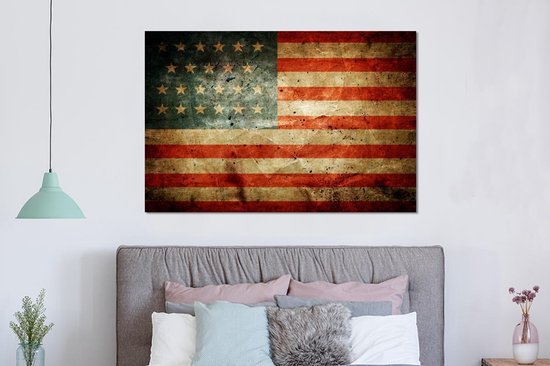 Décoration murale Métal - Peinture Aluminium Industrielle - Drapeau - Vintage - USA - 150x100 cm - Dibond - Photo sur aluminium - Décoration murale industrielle - Pour le salon / chambre