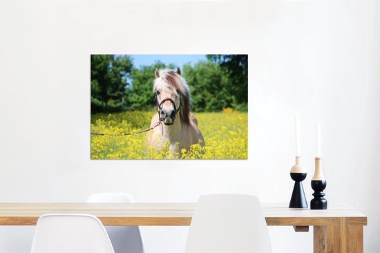 Décoration murale Métal - Peinture Aluminium Industriel - Cheval - Fleurs - Jaune - 60x40 cm - Dibond - Photo sur aluminium - Décoration murale industrielle - Pour le salon/chambre