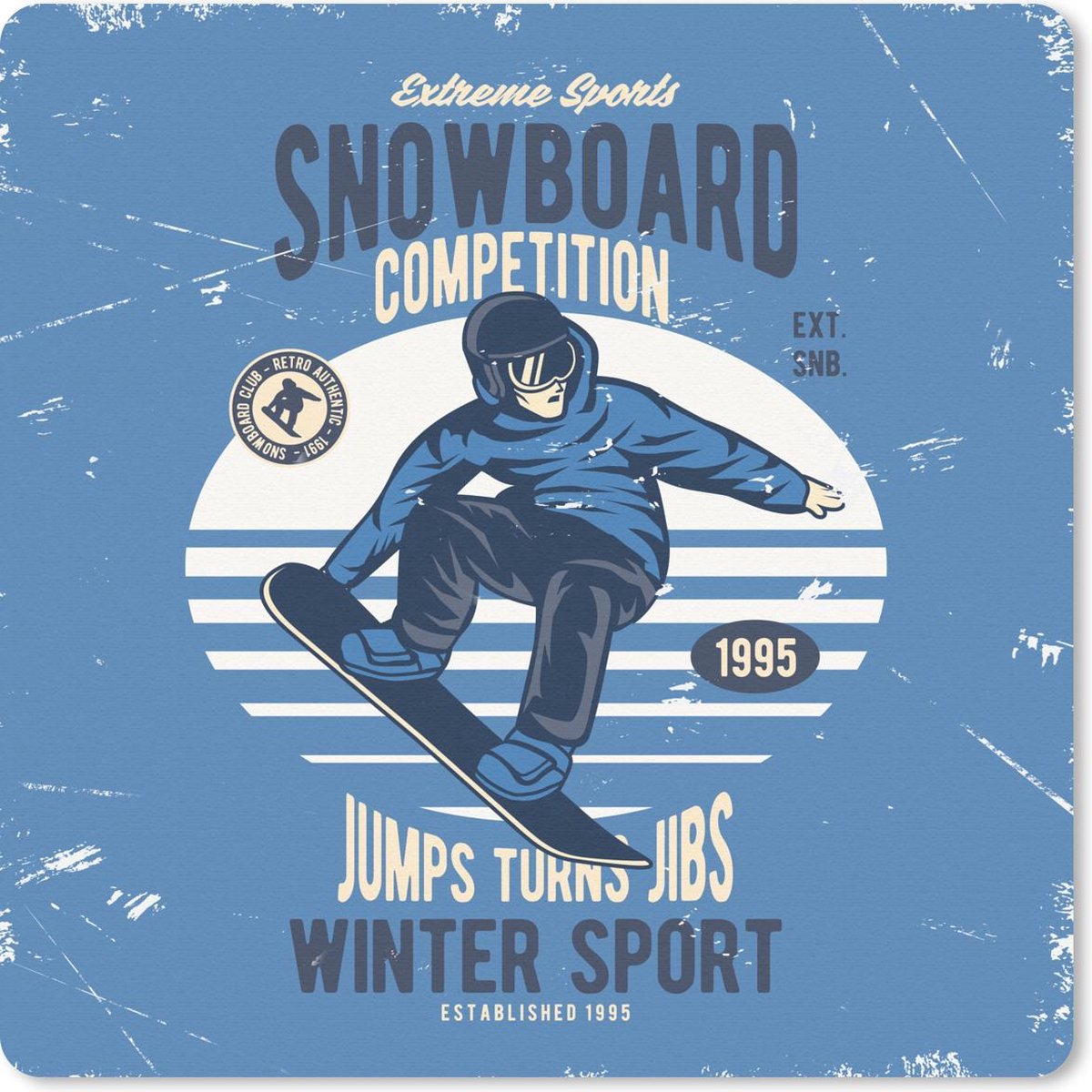 Muismat 20x20 cm - Mousepad Snowboard - Wintersport - Retro - Muismatten