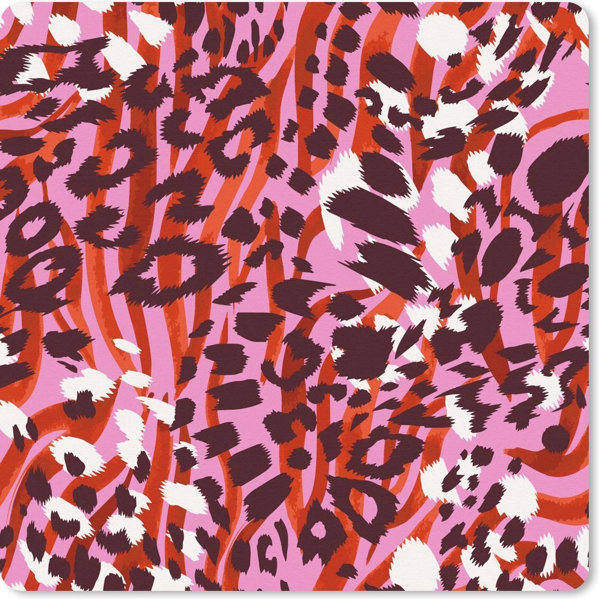 Muismat 20x20 cm - Mousepad Panterprint - Roze - Rood - Muismatten