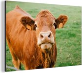 Décoration murale Métal - Peinture Aluminium Industriel - Vache - Marron - Herbe - 180x120 cm - Dibond - Photo sur aluminium - Décoration murale industrielle - Pour le salon/chambre