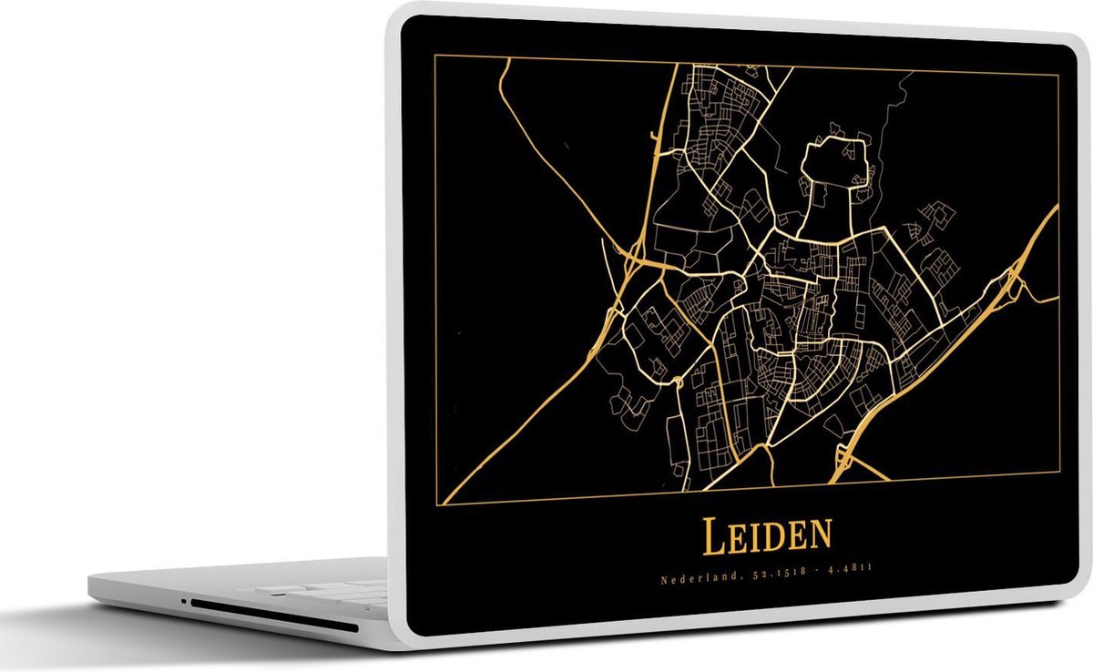 Laptop sticker - 10.1 inch - Kaart - Leiden - Luxe - Goud - Zwart - 25x18cm - Laptopstickers - Laptop skin - Cover