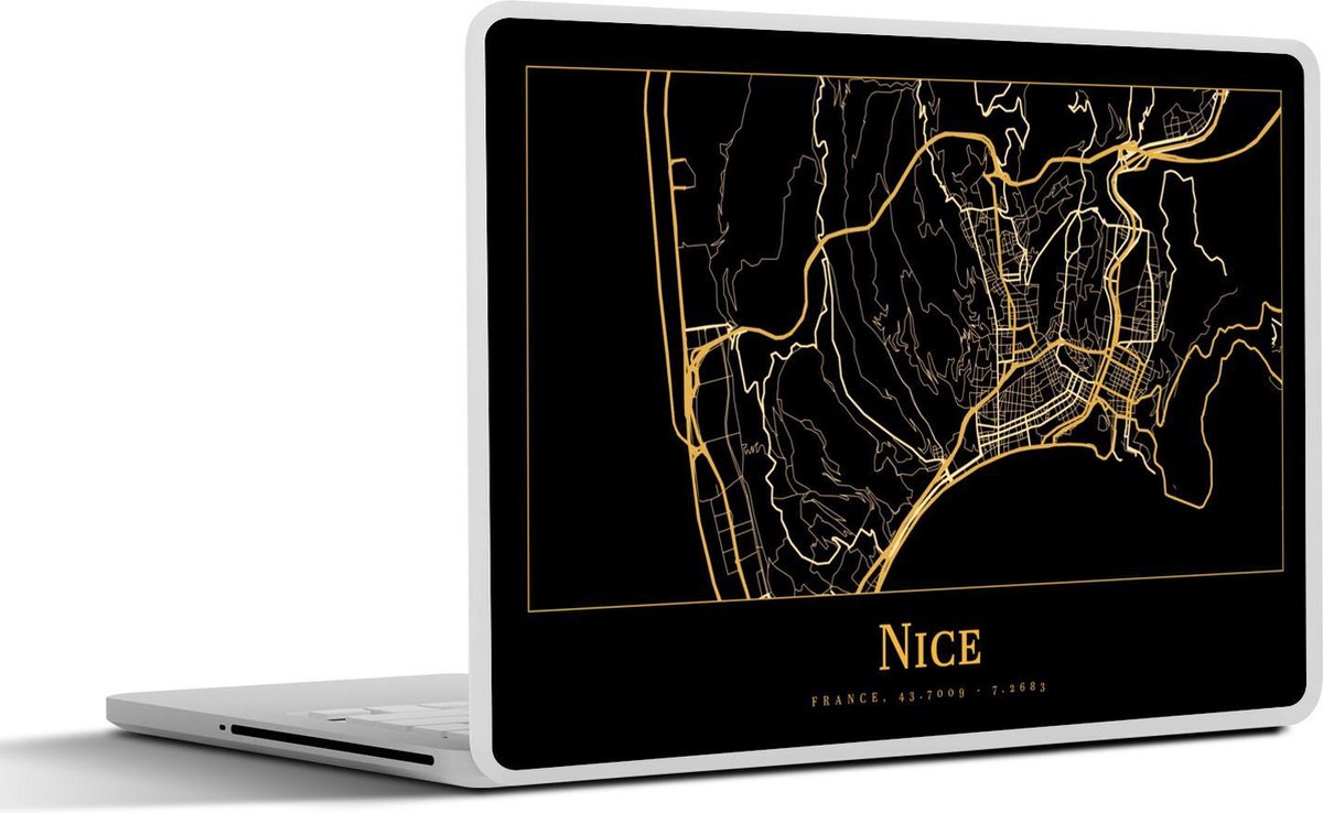 Laptop sticker - 14 inch - Kaart - Nice - Goud - Zwart - 32x5x23x5cm - Laptopstickers - Laptop skin - Cover