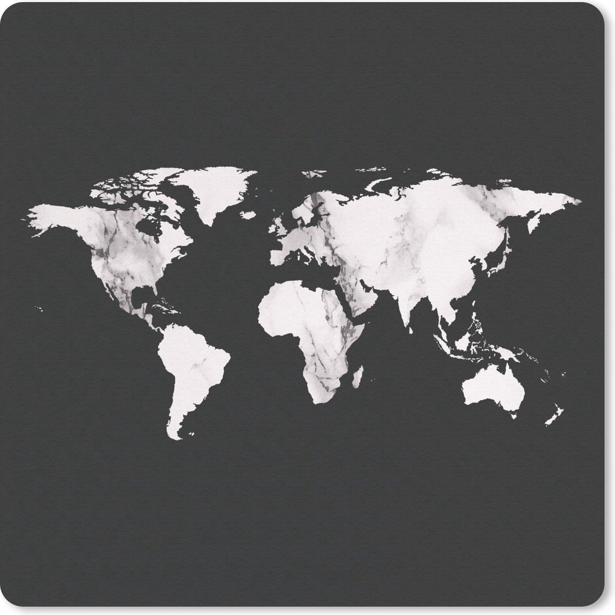 Muismat 30x30 cm - Mousepad Wereldkaart - Zwart Wit - Marmer print - Muismatten