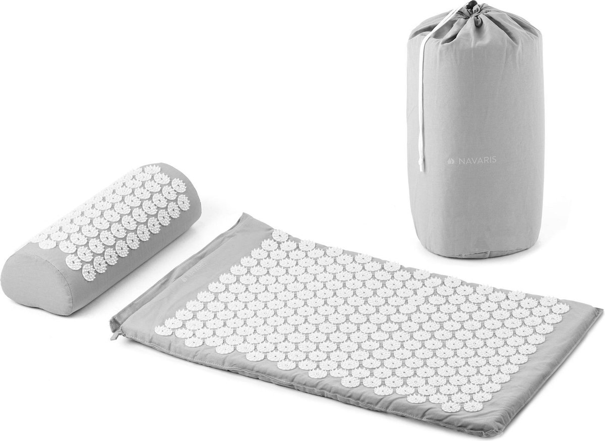 Goedkoopste Navaris spijkermat met kussen - Voor rug, nek, schouders, spieren en ontspanning - Inclusief draagtas - Grijs/Wit