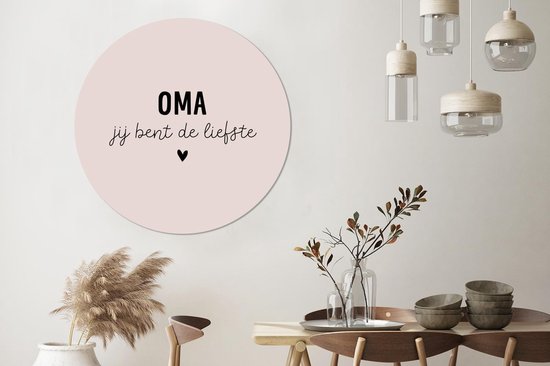 Cercle mural - Cercle mural Indoor - ⌀ 120 cm - Plastique - Cadeau grand-mère - Grand-mère tu es la plus douce - Rose - Coeur XXL