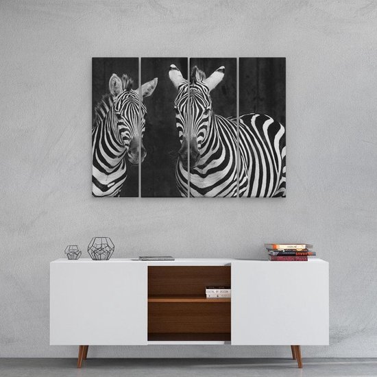 Artaza - Tableau Peinture Quadriptyque - Deux Zèbres - Zwart Wit - 80x60 - Photo Sur Toile - Impression Sur Toile