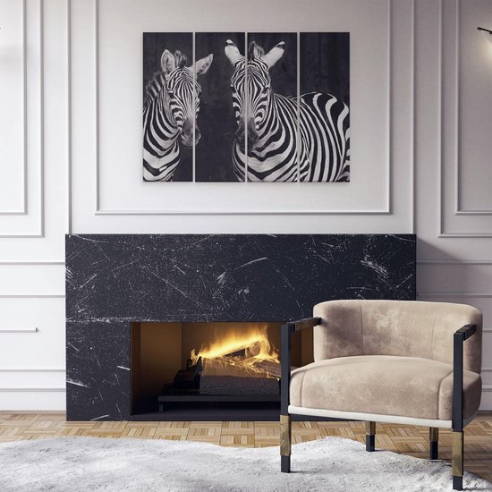 Artaza - Tableau Peinture Quadriptyque - Deux Zèbres - Zwart Wit - 80x60 - Photo Sur Toile - Impression Sur Toile