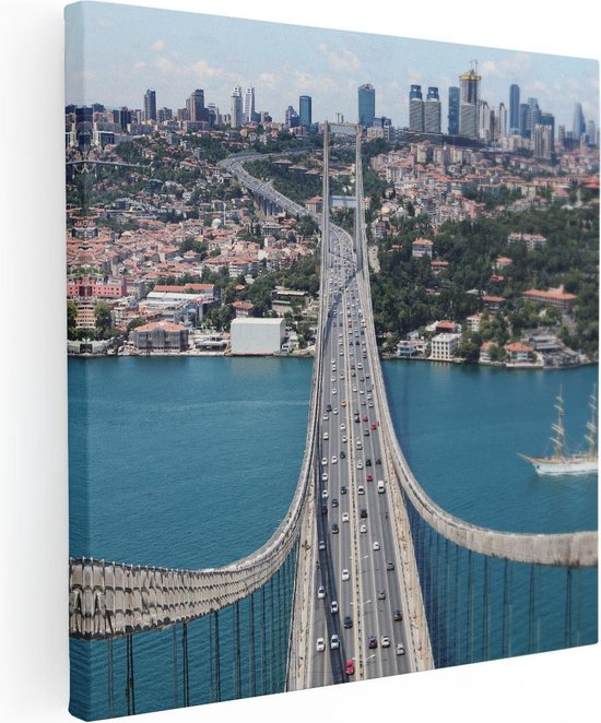 Foto: Artaza canvas schilderij istanbul bosporus brug vanaf boven 90x90 groot foto op canvas canvas print