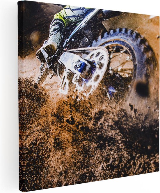 Artaza - Canvas Schilderij - Motorcross Wiel Met Modder - Foto Op Canvas - Canvas Print