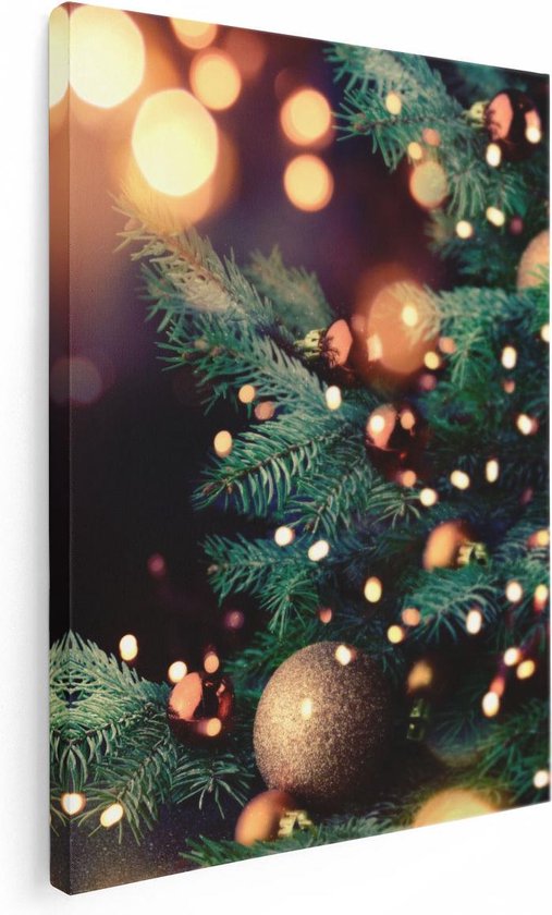 Artaza - Canvas Schilderij - Versierde Kerstboom Met Lichtjes - Foto Op Canvas - Canvas Print