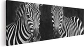 Artaza Canvas Schilderij Twee Zebra's - Zwart Wit - 120x40 - Groot - Foto Op Canvas - Canvas Print