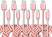 5 stuks USB naar USB-C / Type-C nylon gevlochten oplaadkabel voor gegevensoverdracht, kabellengte: 3 m (roze)