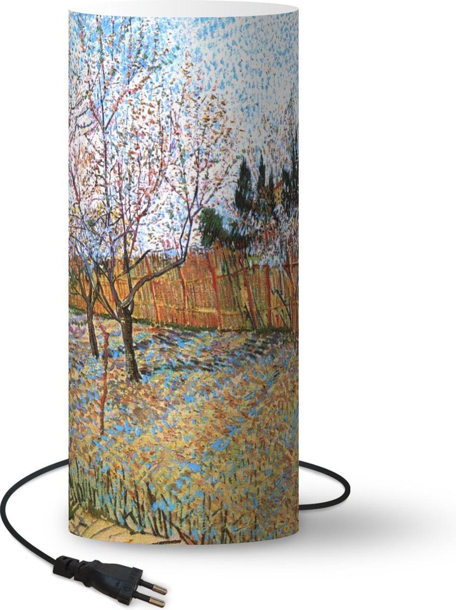 Lamp - Nachtlampje - Tafellamp slaapkamer - Bloeiende perzikboom - Vincent van Gogh - 33 cm hoog - Ø14.3 cm - Inclusief LED lamp