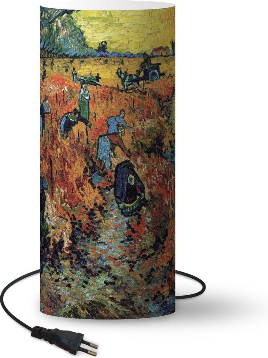 Lamp - Nachtlampje - Tafellamp slaapkamer - De rode wijngaard - Vincent van Gogh - 33 cm hoog - Ø14.3 cm - Inclusief LED lamp