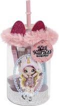 NaNaNa Surprise! Stationery beker unicorn - roze drinkbeker met teken- en schrijfspullen en haar scrunchie