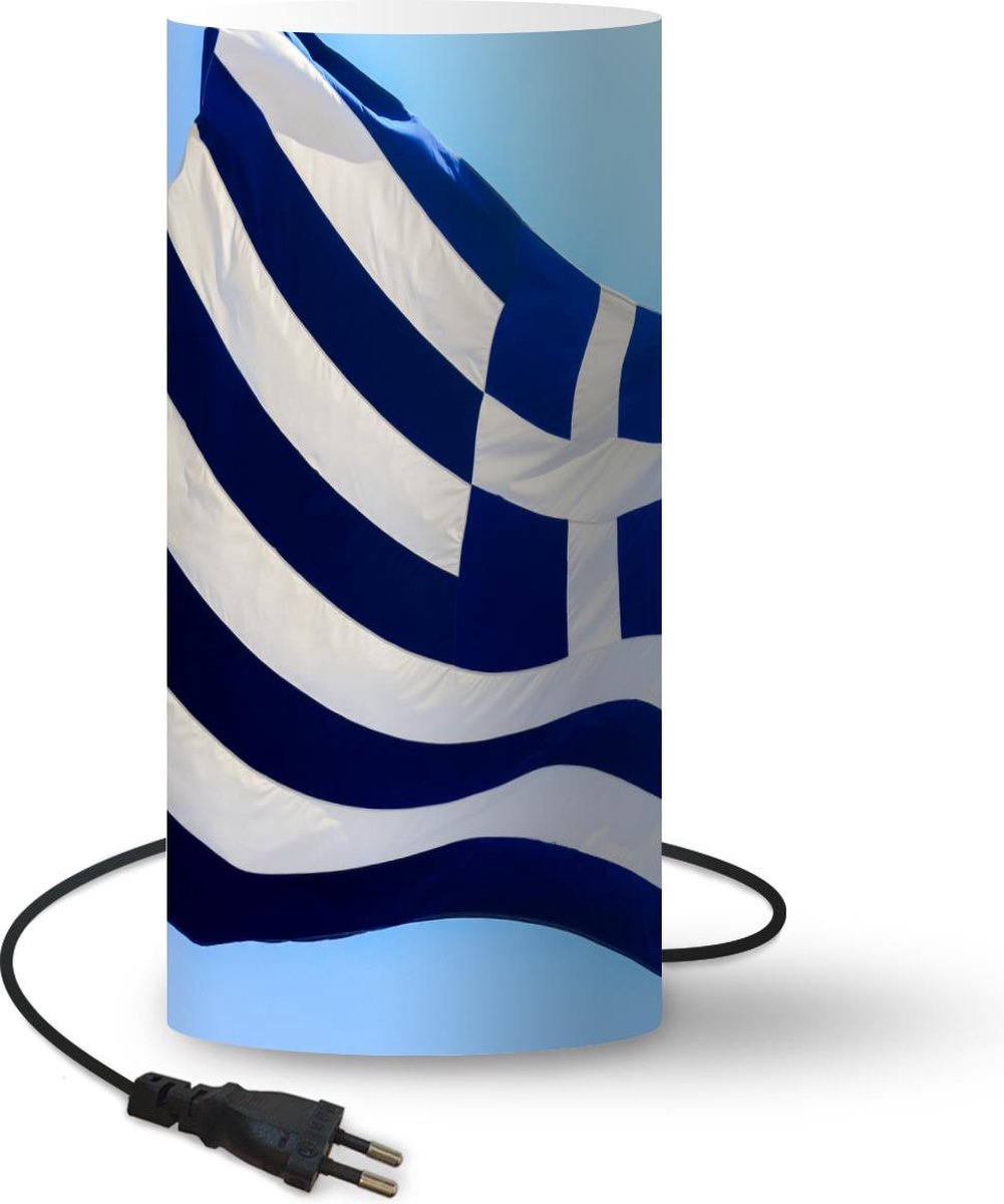 Lamp - Nachtlampje - Tafellamp slaapkamer - Wapperende vlag van Griekenland - 33 cm hoog - Ø15.9 cm - Inclusief LED lamp