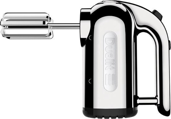 Chrome Dualit handmixer van opzij met een menghaak.