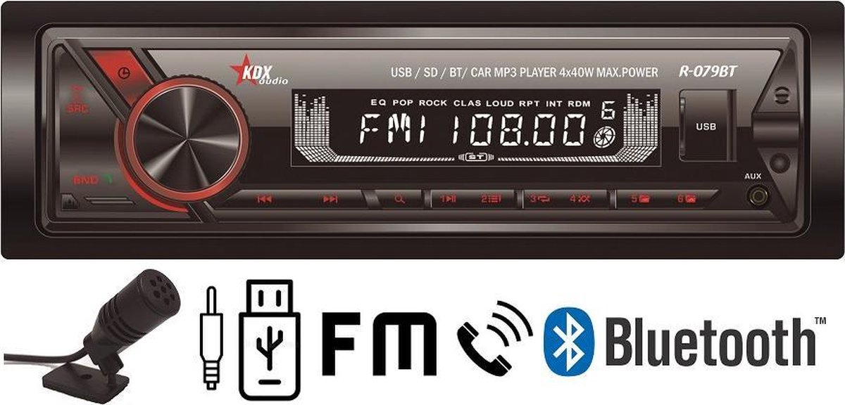 KDX Audio R079BT- Autoradio Enkeldin - Bluetooth - 4x40Watt