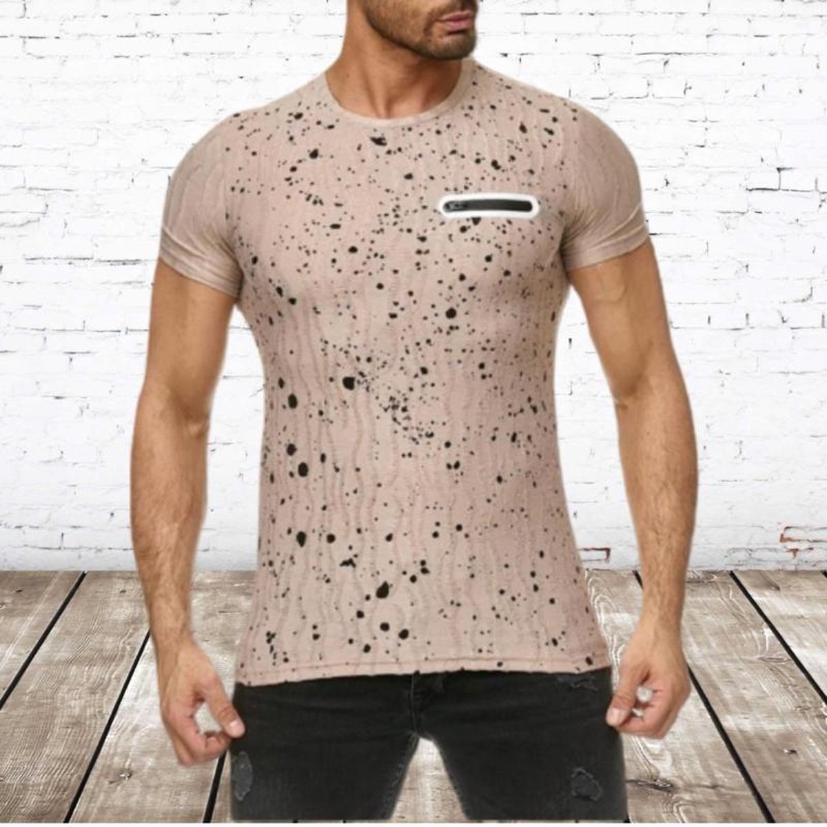 Heren shirt Spots creme -Violento-XL-t-shirts heren