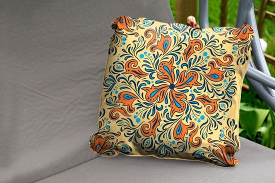 Sierkussen extérieur - Bloem - Pétales - Oranje - Motifs - 60x60 cm - Résistant aux intempéries