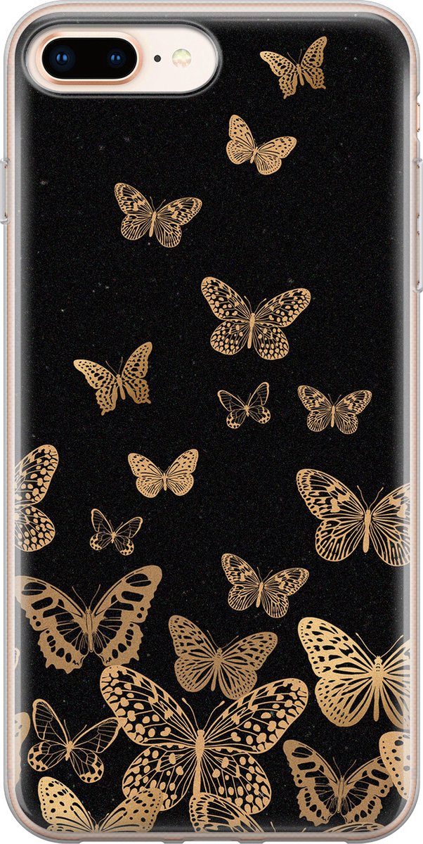 Leuke Telefoonhoesjes - Geschikt voor iPhone 8 Plus - Vlinders - Soft case - TPU - Zwart