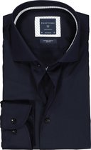 Profuomo Slim Fit  overhemd - donkerblauw twill (contrast) - Strijkvrij - Boordmaat: 44