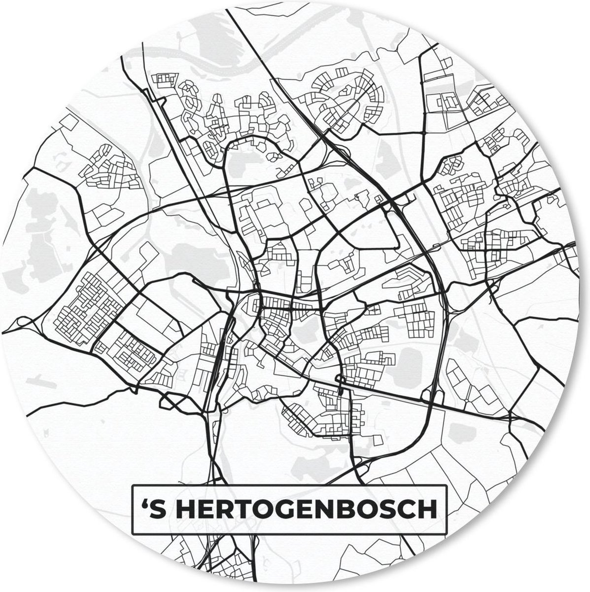 Muismat rond 40x40 cm - Mousepad Kaart - 's-Hertogenbosch - Zwart - Wit - Ronde muismatten