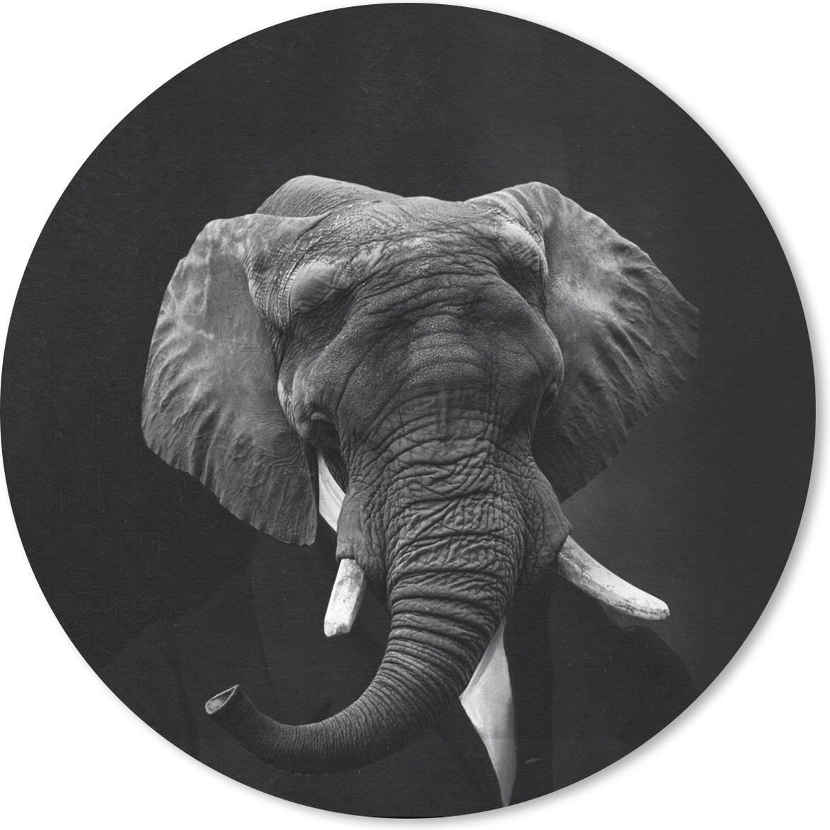 Muismat rond 50x50 cm - Mousepad Schilderij - Afrikaanse olifant - Zwart - Wit - Ronde muismatten