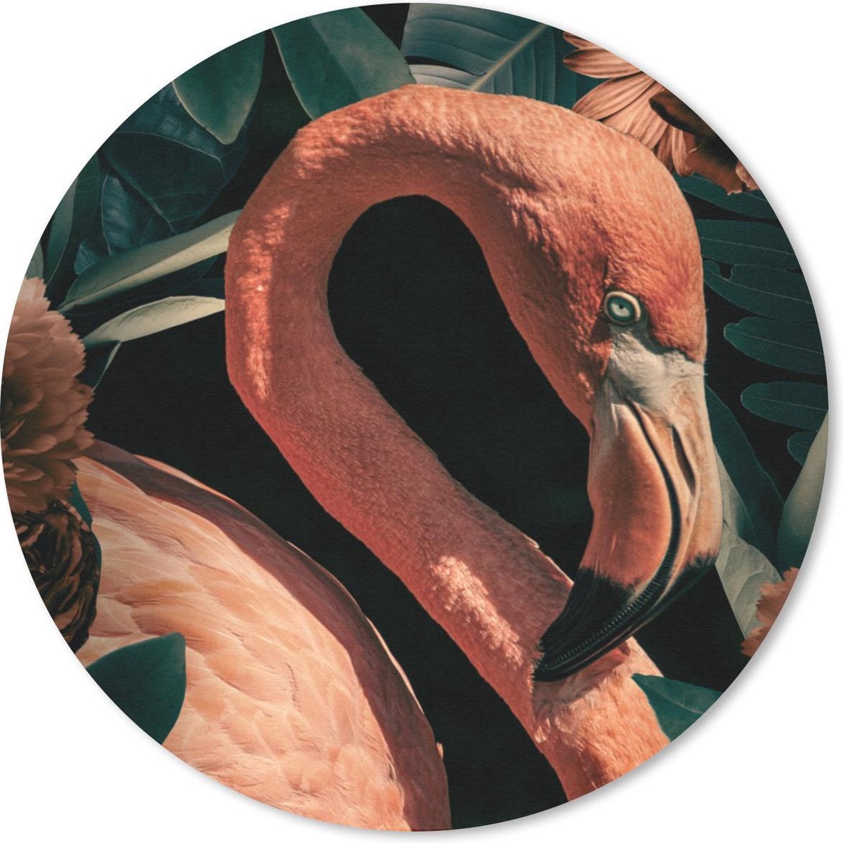 Muismat rond 40x40 cm - Mousepad Flamingo - Bloemen - Licht - Bladeren - Ronde muismatten