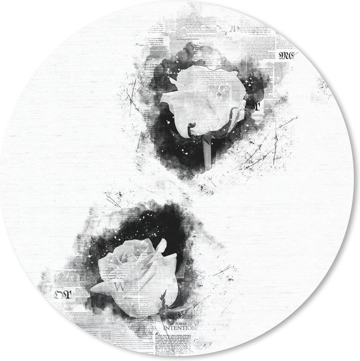 Muismat rond 40x40 cm - Mousepad Rozen - Bloemen - Rook - Krant - Zwart - Wit - Ronde muismatten