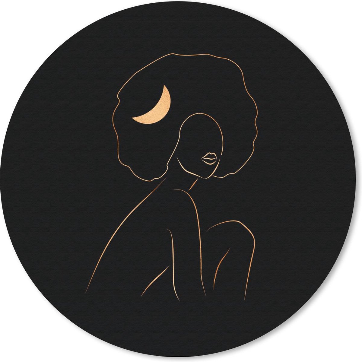 Muismat rond 40x40 cm - Mousepad Vrouw - Maan - Gold - Line art - Ronde muismatten