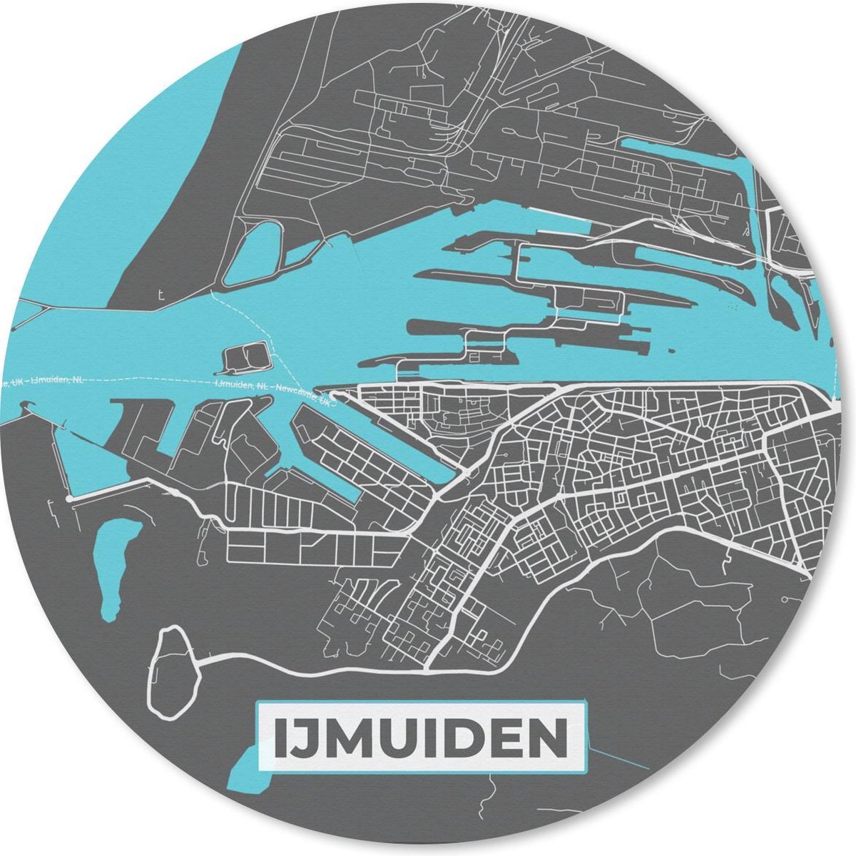 Muismat rond 50x50 cm - Mousepad Plattegrond - IJmuiden - Grijs - Blauw - Ronde muismatten - Stadskaart