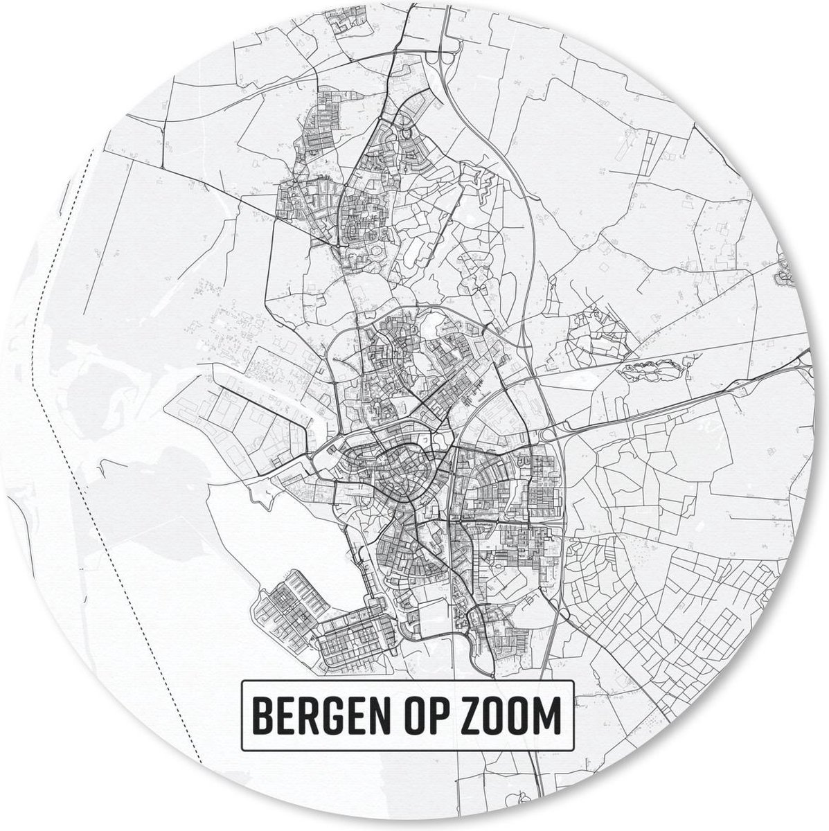 Muismat rond 40x40 cm - Mousepad Stadkaart Bergen op Zoom - Ronde muismatten