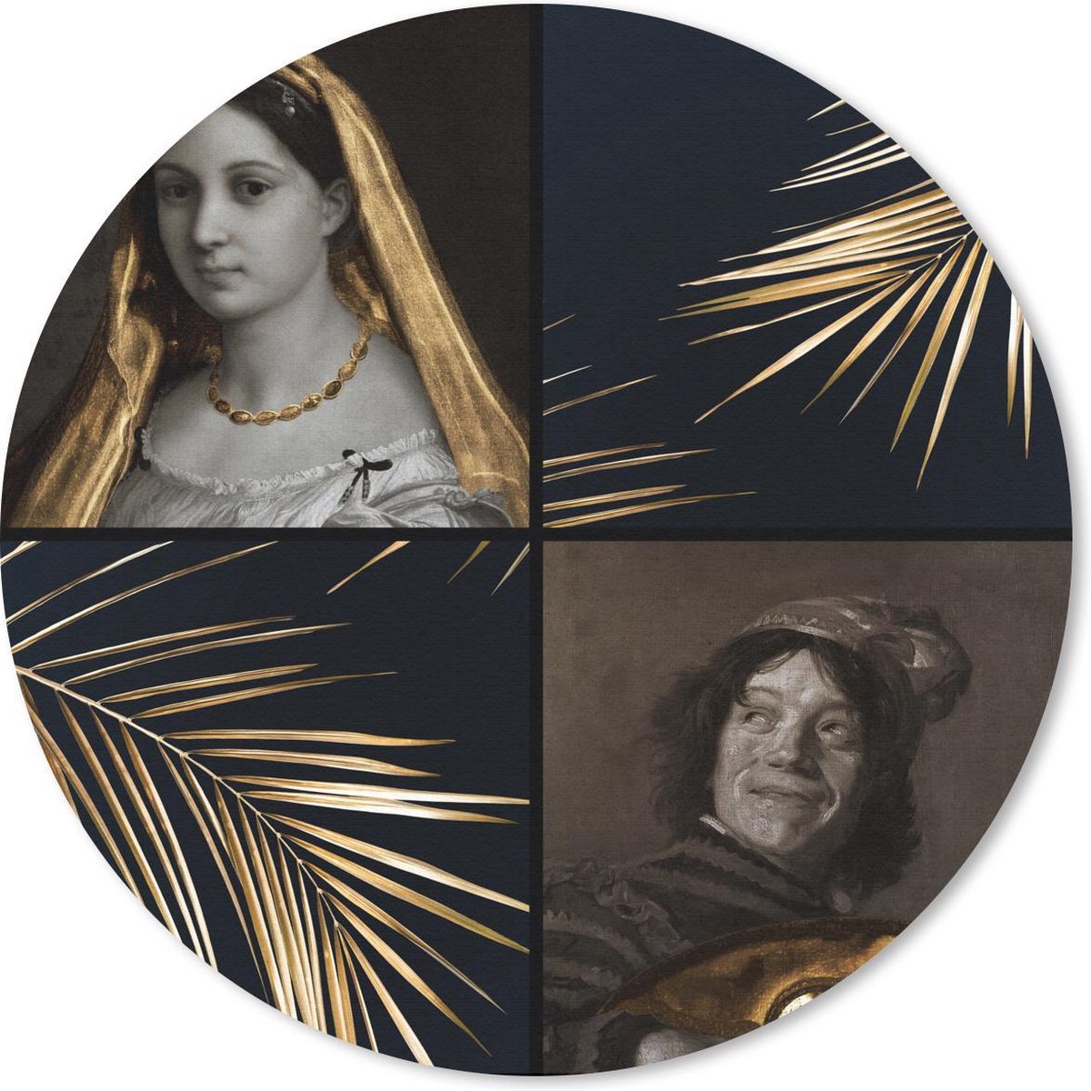 Muismat rond 40x40 cm - Mousepad Oude meesters - Collage - Zwart - Wit - Ronde muismatten