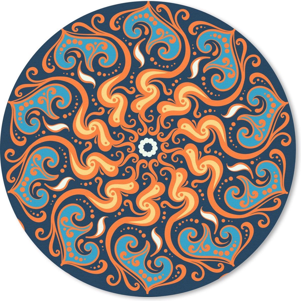 Muismat rond 50x50 cm - Mousepad Mandala - Bloem - Bladeren - Oranje - Ronde muismatten