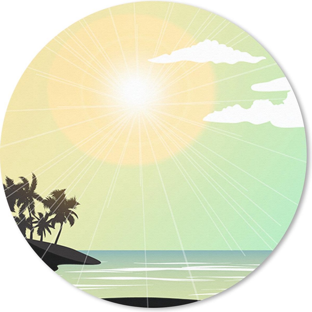 Muismat rond 40x40 cm - Mousepad Zon - Zee - Palmboom - Ronde muismatten