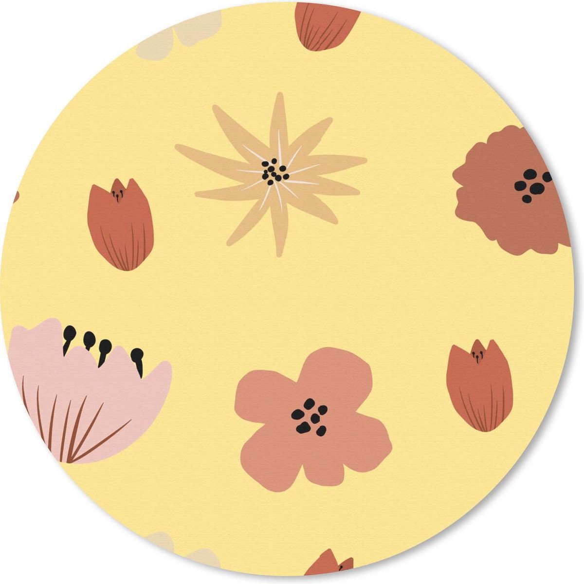 Muismat rond 50x50 cm - Mousepad Bloemen - Geel - Abstract - Ronde muismatten