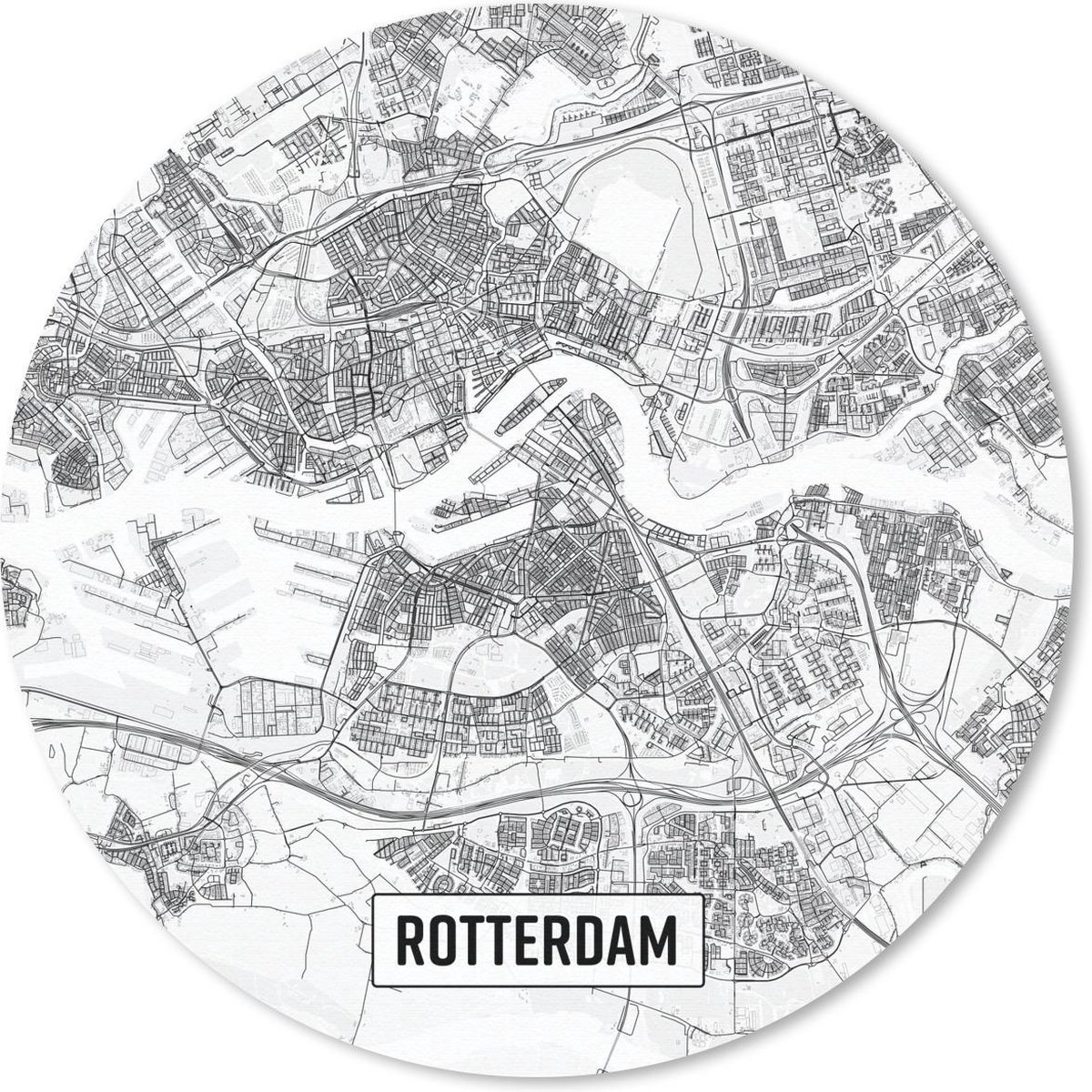 Muismat rond 50x50 cm - Mousepad Stadskaart Rotterdam - Ronde muismatten
