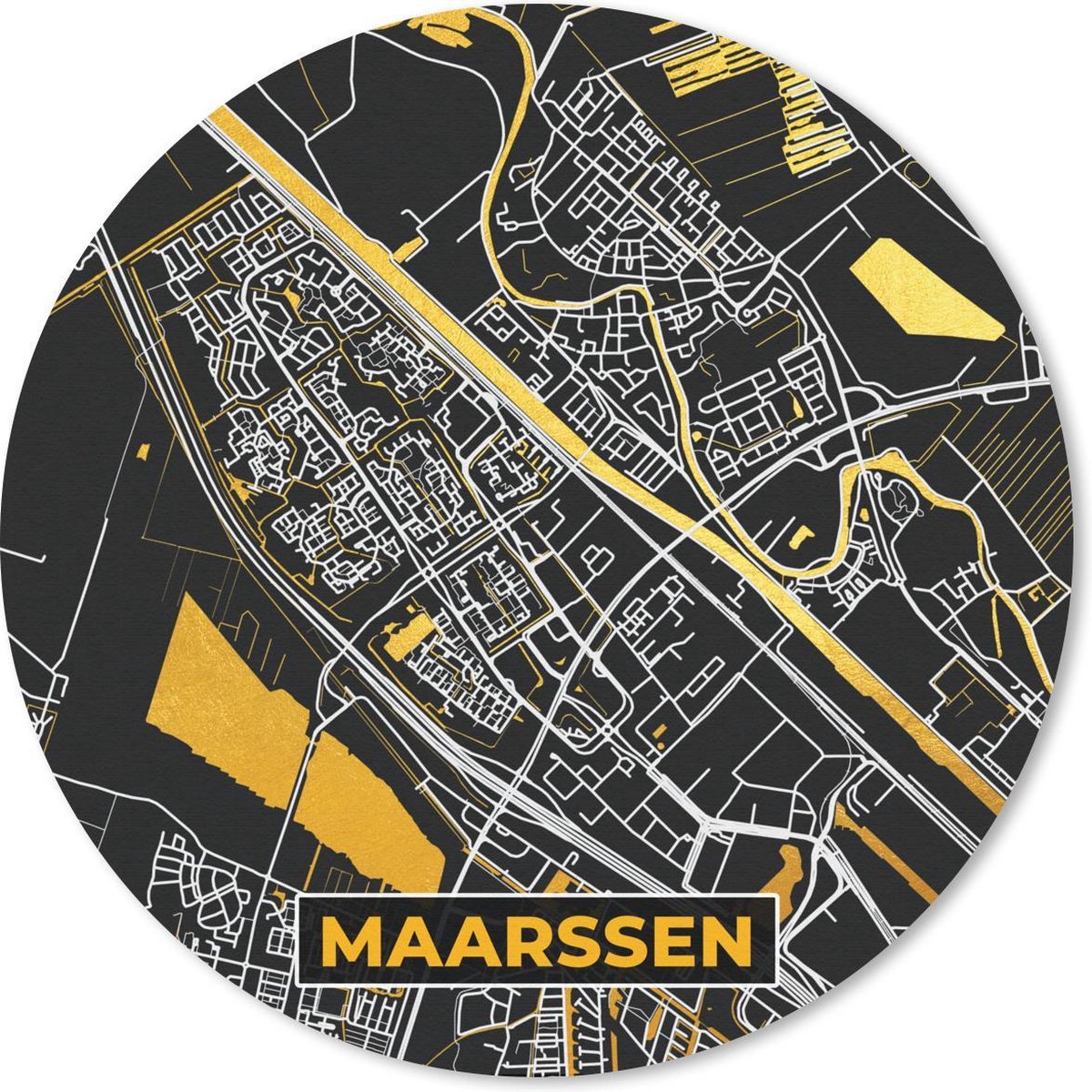 Muismat rond 50x50 cm - Mousepad Stadskaart - Maarssen - Goud - Zwart - Ronde muismatten