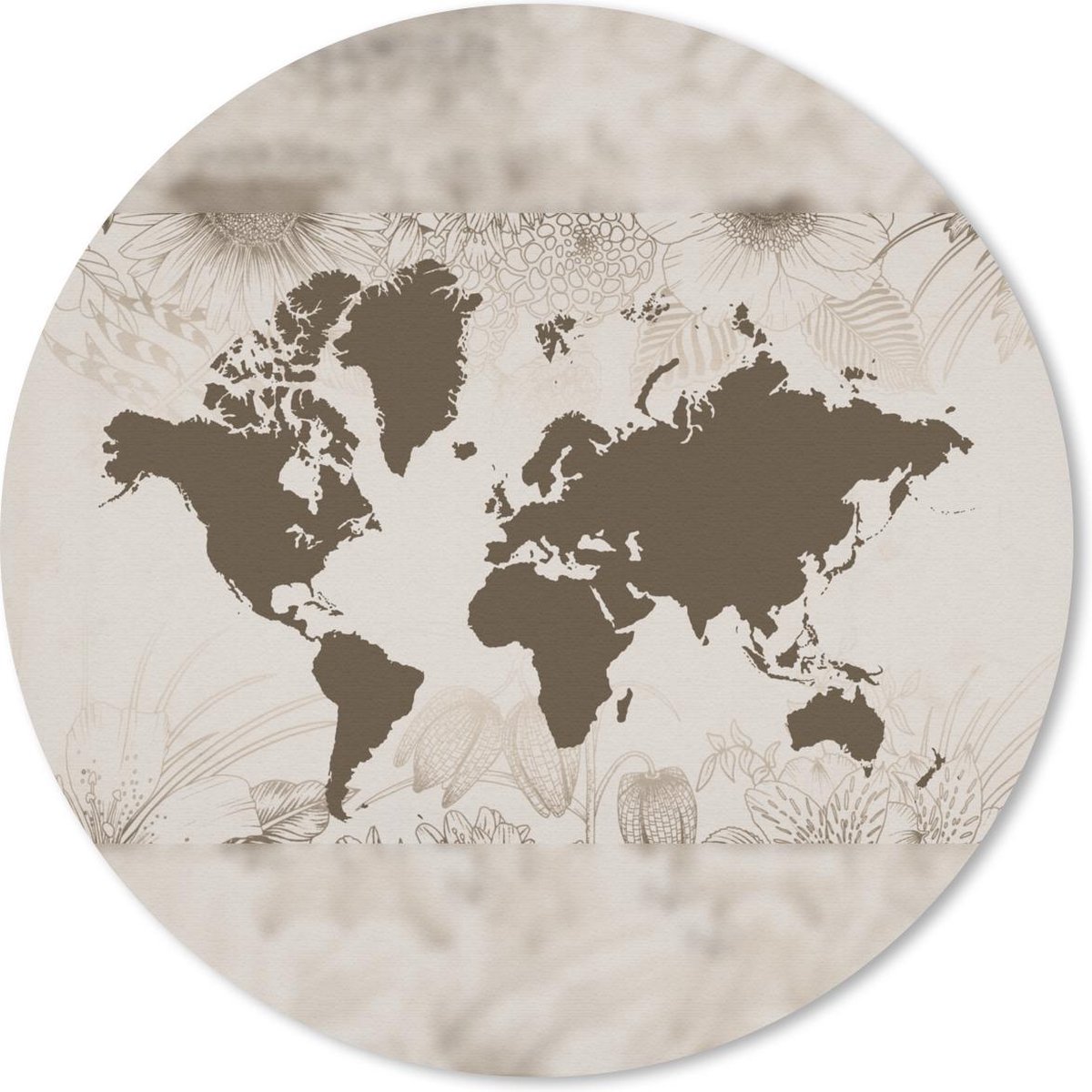 Muismat - Mousepad - Rond - Wereldkaart - Bloemen - Groen - 50x50 cm - Ronde muismat