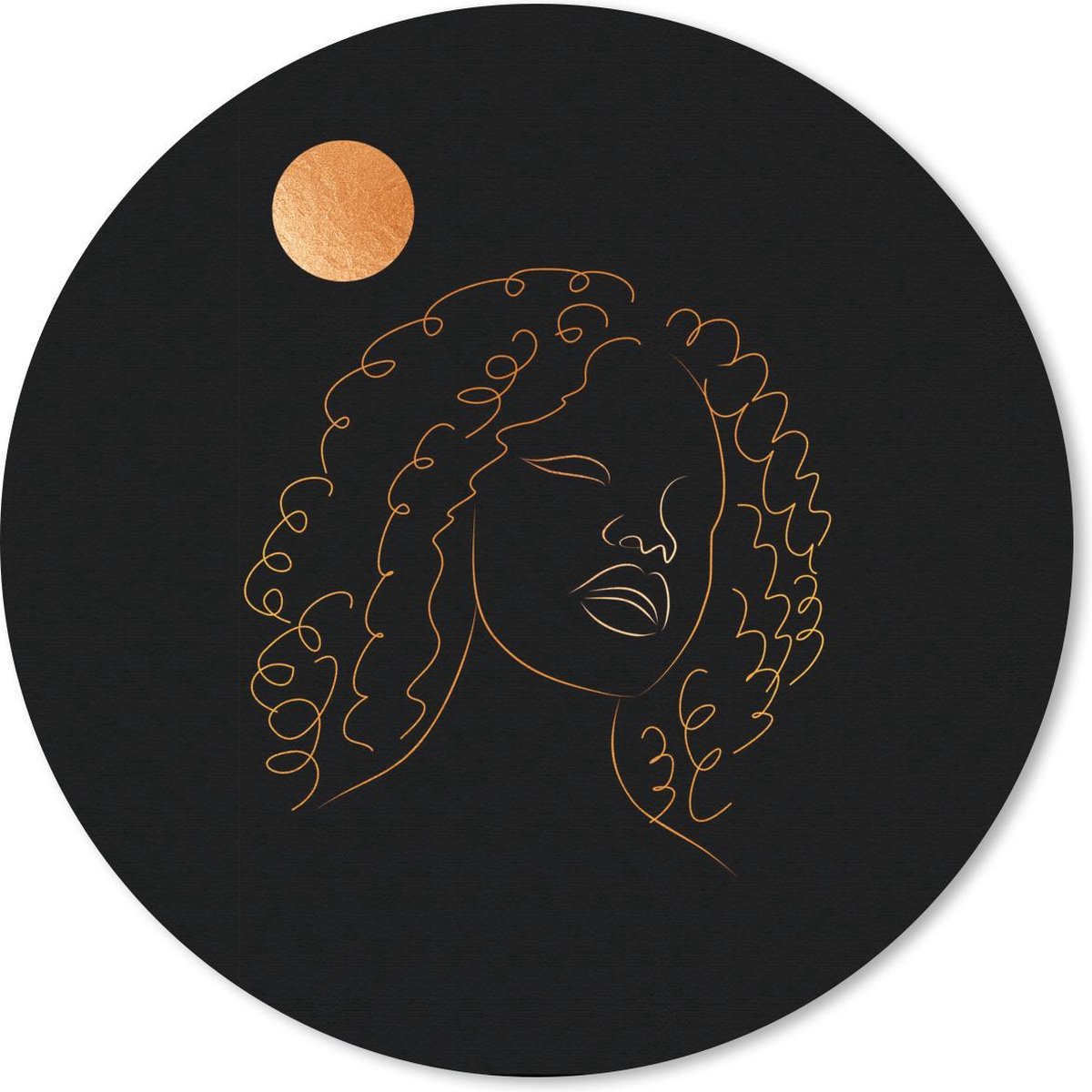 Muismat rond 40x40 cm - Mousepad Vrouw - Maan - Line art - Goud - Ronde muismatten