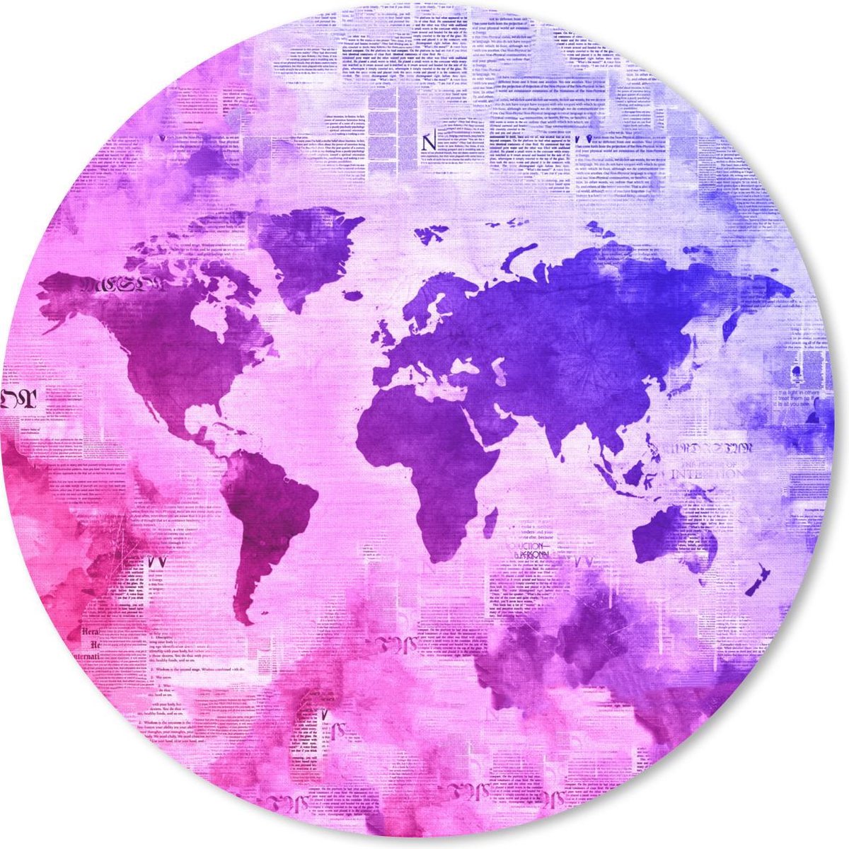 Muismat rond 50x50 cm - Mousepad Wereldkaart - Kranten - Kleuren - Ronde muismatten