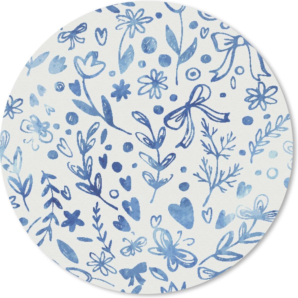 Muismat rond 40x40 cm - Mousepad Een bloemdessin in blauwe kleuren - Ronde muismatten