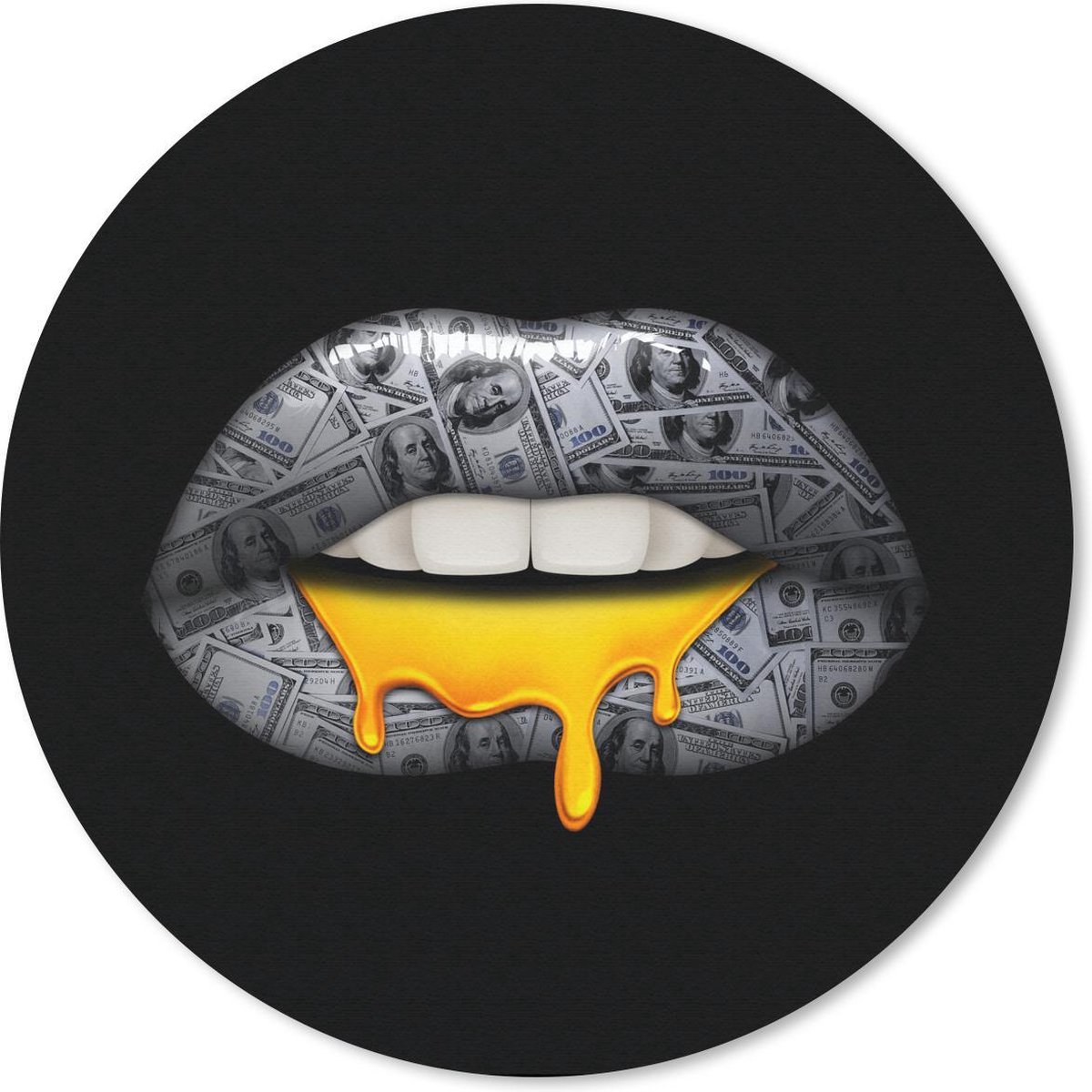 Muismat rond 50x50 cm - Mousepad Lippen - Geld - Zwart Wit - Ronde muismatten
