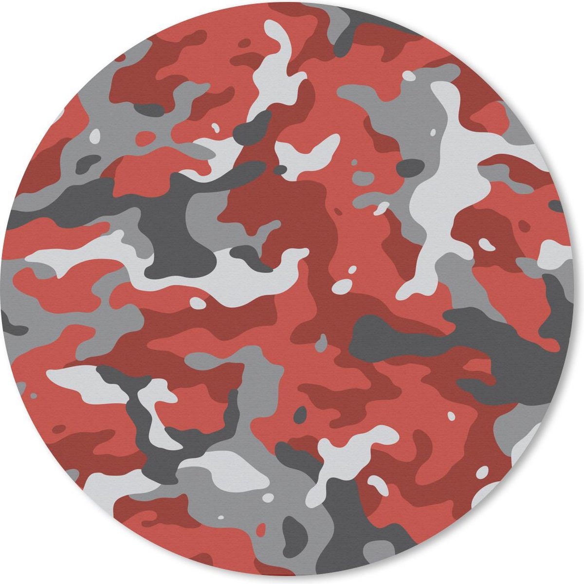 Muismat rond 40x40 cm - Mousepad Rood met grijs camouflage patroon - Ronde muismatten