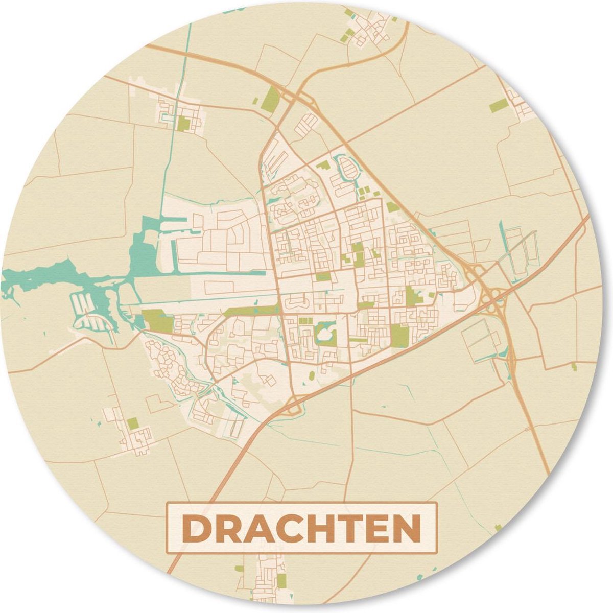 Muismat rond 50x50 cm - Mousepad Kaart - Drachten - Vintage - Ronde muismatten