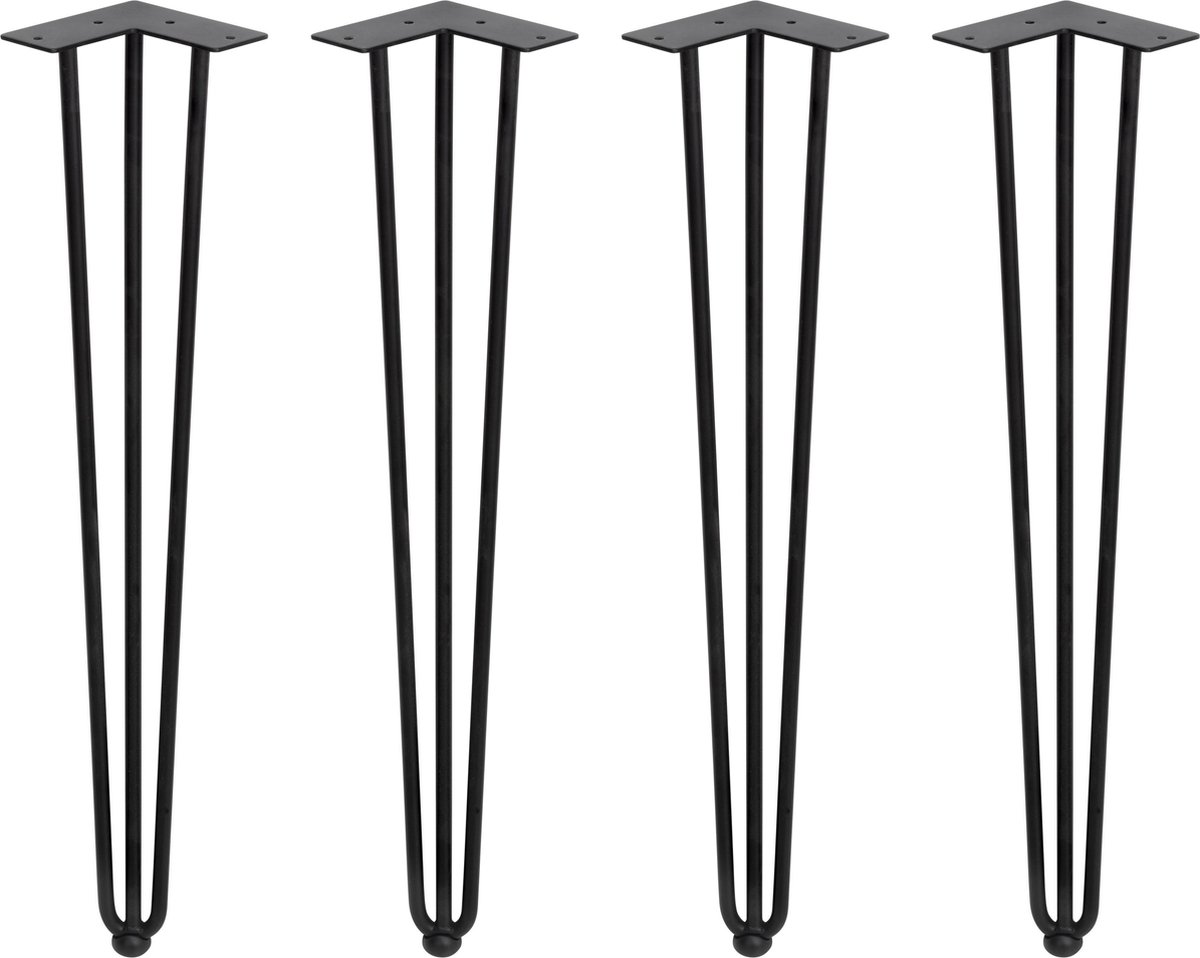 Emuca Set met vier tafelpoten Hairpin met 3 stangen, hoogte 710 mm, zwartgelakt